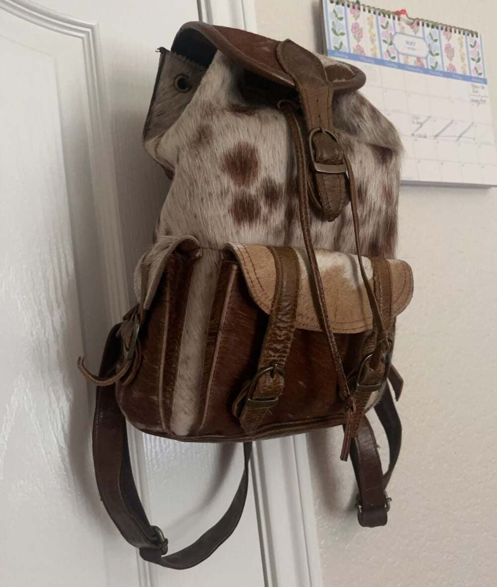 Vintage Genuine Leather and Cowhide Fur Backpack